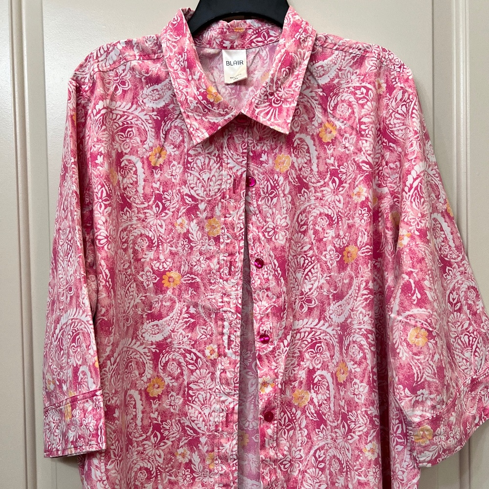 Blair Women's 2XL Paisley Print 3/4 sleeve button down blouse